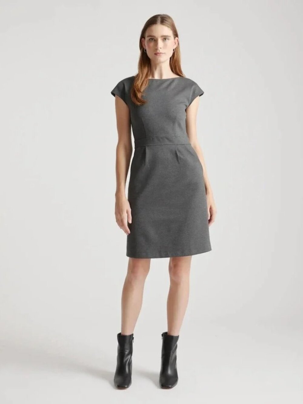 QUINCE Ultra-Stretch Ponte Cap Sleeve Dress Charcoal Large